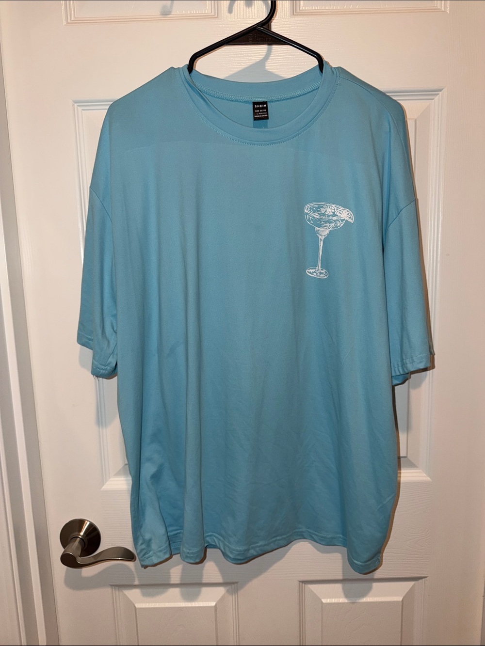 SHEIN Light Blue Short Sleeve Tee with Cocktail Glass Graphic